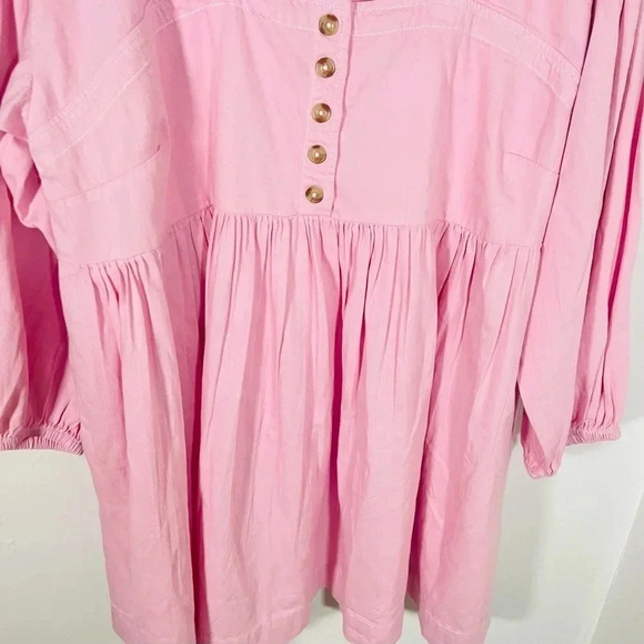 NWT Anthropologie Long-Sleeve Square-Neck Denim Babydoll Mini Dress Pink Size 2X - Picture 5 of 8